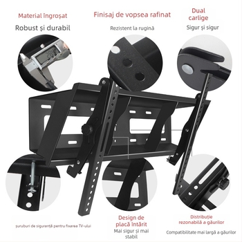 Suport de perete pentru TV cu înclinare de 45°, model t400, din oțel laminat la rece, greutate 6 kg