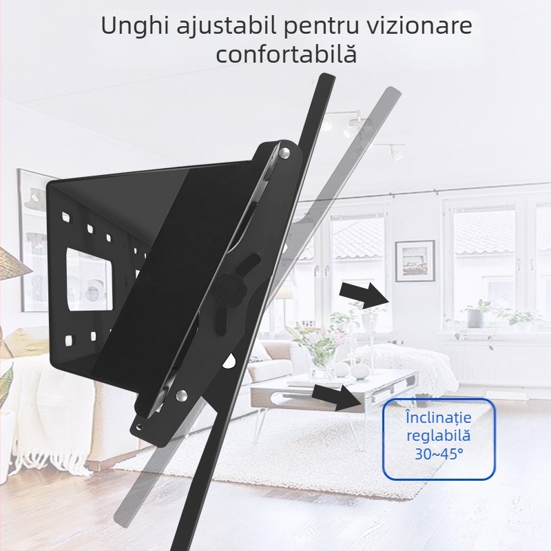 Suport de perete pentru TV cu înclinare de 45°, model t400, din oțel laminat la rece, greutate 6 kg