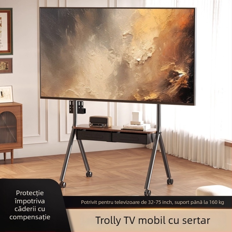 Carucior TV mobil cu depozitare și sertar — oțel laminat la rece, model Ml5b, 13 kg, marcă Zhi ercheng, compatibil Smart TV