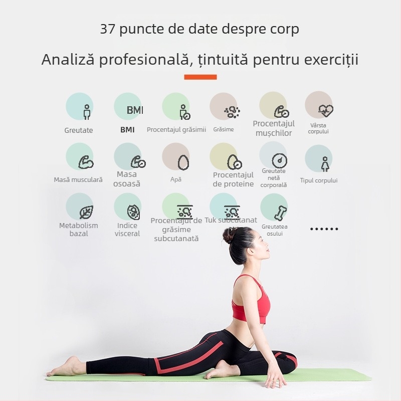 Cântar de masă pentru măsurarea grăsimii corporale, cu opt electrozi, Bluetooth, afișaj LED, capacitate 180 kg, sticlă securizată + ABS