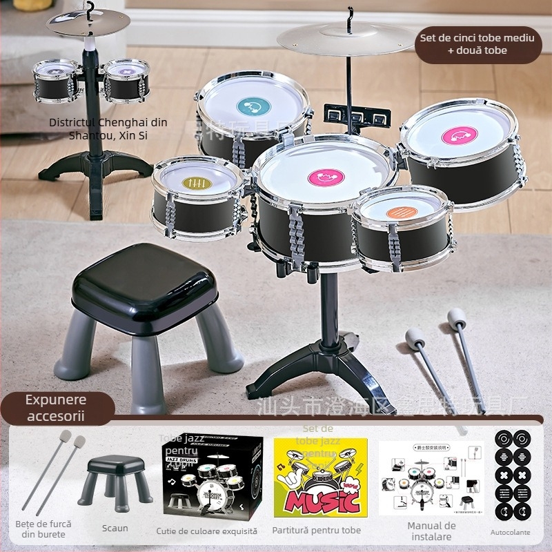 Set de tobe jazz pentru copii pentru începători — instrument de percuție occidental, Xinster, pentru 4–6 ani