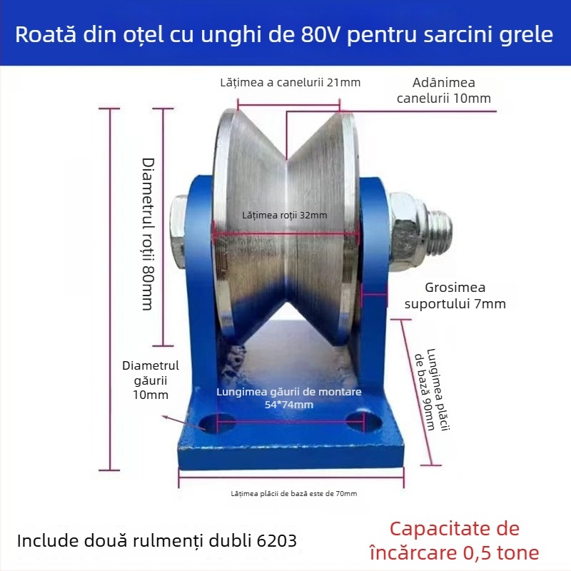 Fang Ling rolă de ghidare din oțel masiv, tip V, unghi de 90°, pentru șine triunghiulare și uși glisante
