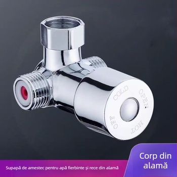 Valvă termostatică de amestec pentru apă caldă și rece, distribuitor cu două intrări și o ieșire, robinet cu trei căi, corp din cupru, model a001
