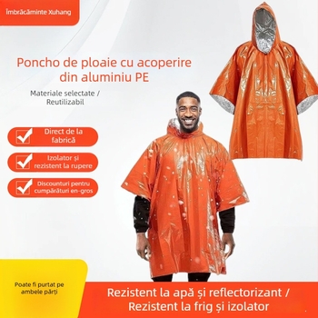 Poncho din folie de aluminiu pentru camping în aer liber — impermeabil, țesătură 0.02–0.024 mm, pentru un adult