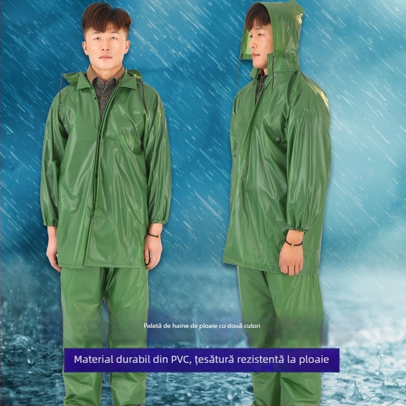 Set PVC pentru adulți, impermeabil cu pantaloni de ploaie, stil split, țesătură PVC, strat impermeabil cu adeziv PVC, personalizare cu imprimare logo