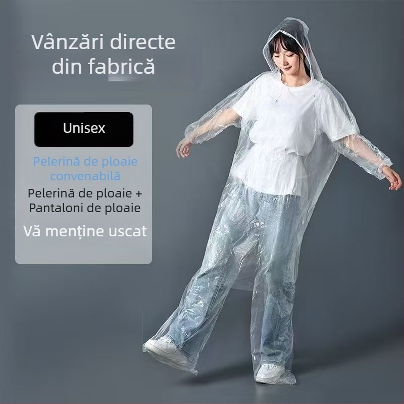 Set de pelerină de ploaie de unică folosință pentru activități în aer liber, gros, rafting și călătorii, adult, unisex, cu design divizat și elastic la picioare