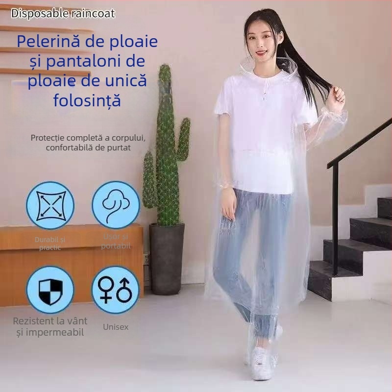 Set de pelerină de ploaie de unică folosință pentru activități în aer liber, gros, rafting și călătorii, adult, unisex, cu design divizat și elastic la picioare