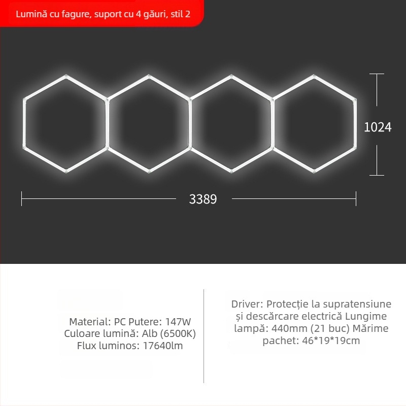 Lampa LED pentru spălătoria auto, structură fagure, 220V, 6W/20W, rezistentă la apă, 155 lm/W