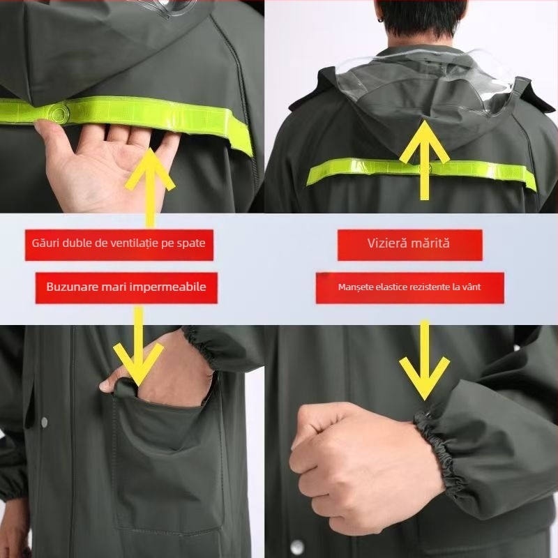 Pelerină de ploaie din material tricotat, set în două piese pentru curieri, protecție completă împotriva ploii pentru mersul cu bicicleta electrică, impermeabil reflectorizant și pantaloni de ploaie