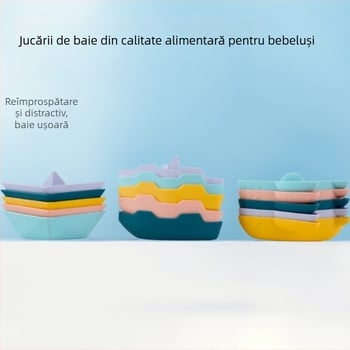 Set de jucării de baie din silicon, trei piese, pentru copii 3–6 ani, cu bărci și un rechin, KTL