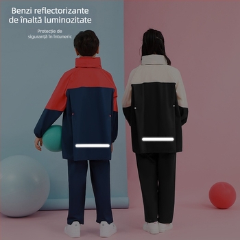 Set copii de ploaie din două piese – geacă despărțită și pantaloni, pentru elevi, PVC impermeabil, țesătură 0,016 cm, logo personalizabil