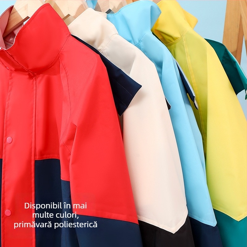 Set copii de ploaie din două piese – geacă despărțită și pantaloni, pentru elevi, PVC impermeabil, țesătură 0,016 cm, logo personalizabil