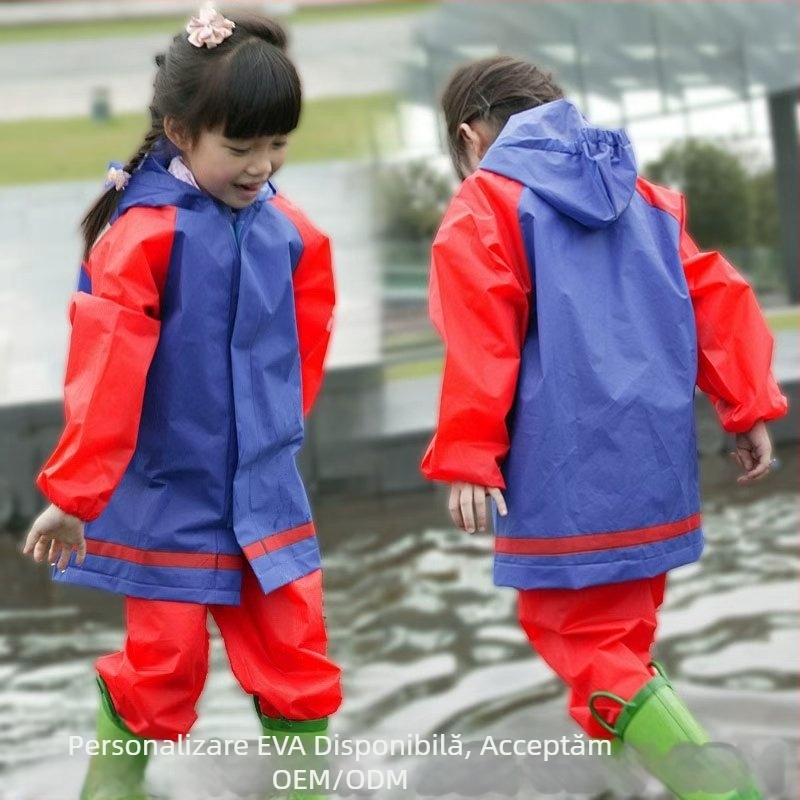 Poncho pentru copii din EVA cu design împărțit, manșete Velcro, țesătură 0,15 mm, strat impermeabil EVA