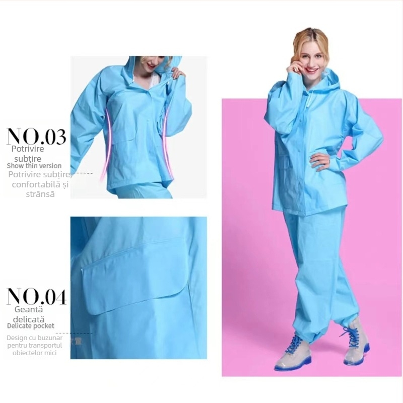 Set din două piese impermeabil pentru adulți: paltoane de ploaie și pantaloni, material EVA, grosime normală, protecție impermeabilă pentru întregul corp, potrivit pentru rafting