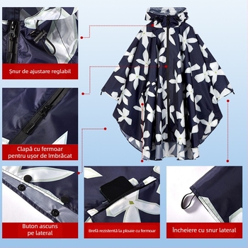 Poncă de ploaie, stil mantie pentru adulți, poncho pentru bicicletă, poliester tafta, strat impermeabil PU