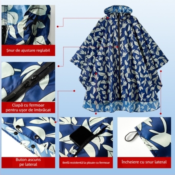 Poncă de ploaie, stil mantie pentru adulți, poncho pentru bicicletă, poliester tafta, strat impermeabil PU
