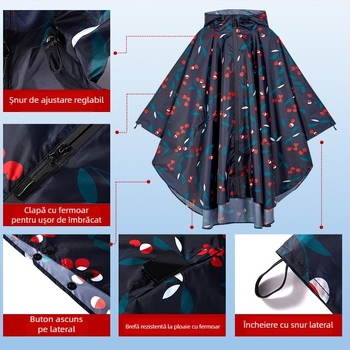 Poncă de ploaie, stil mantie pentru adulți, poncho pentru bicicletă, poliester tafta, strat impermeabil PU