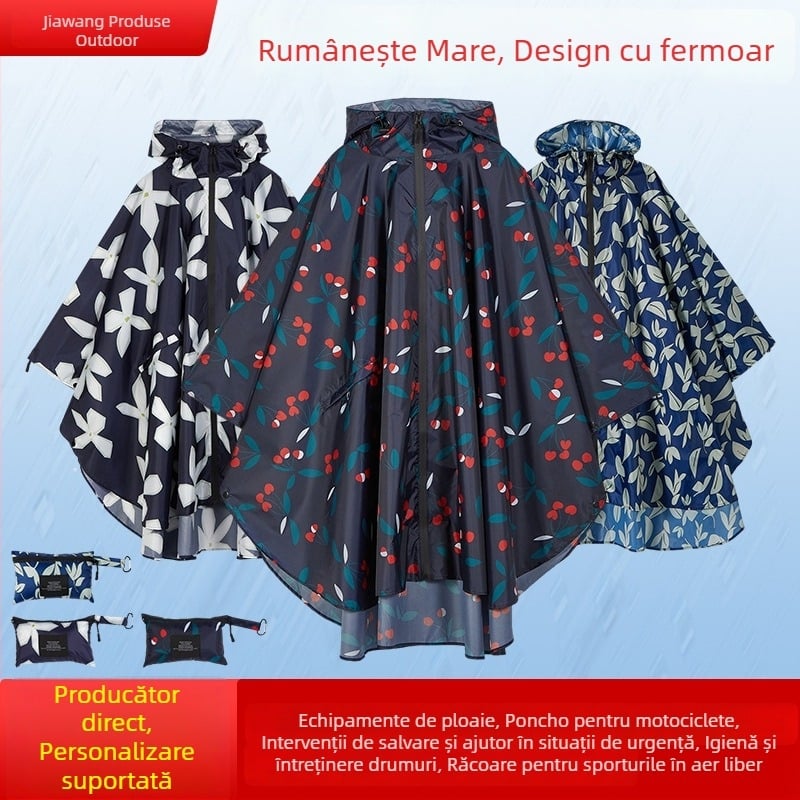 Poncă de ploaie, stil mantie pentru adulți, poncho pentru bicicletă, poliester tafta, strat impermeabil PU