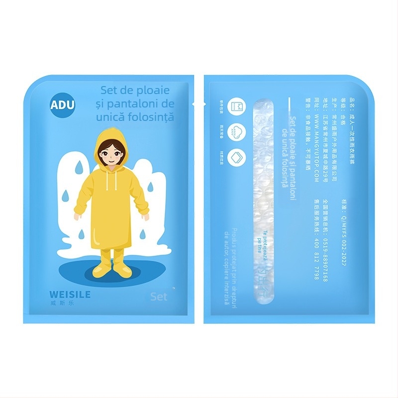 Poncă de ploaie din PVC, de unică folosință, pentru adulți și copii, ușoară, pentru o singură persoană, ambalată într-o pungă
