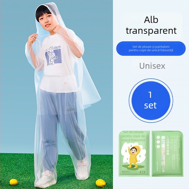 Poncă de ploaie din PVC, de unică folosință, pentru adulți și copii, ușoară, pentru o singură persoană, ambalată într-o pungă
