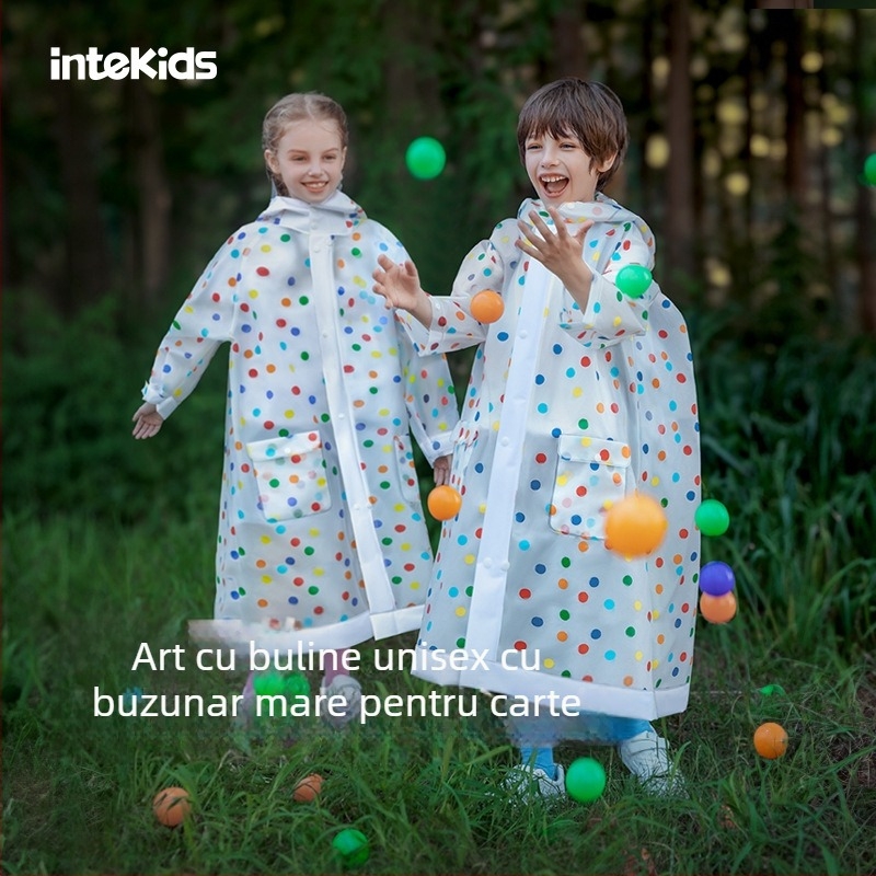 Poncho de ploaie pentru copii, cu croială divizată, material EVA, buzunar pentru rucsac, pentru uz școlar, Sweet Boy