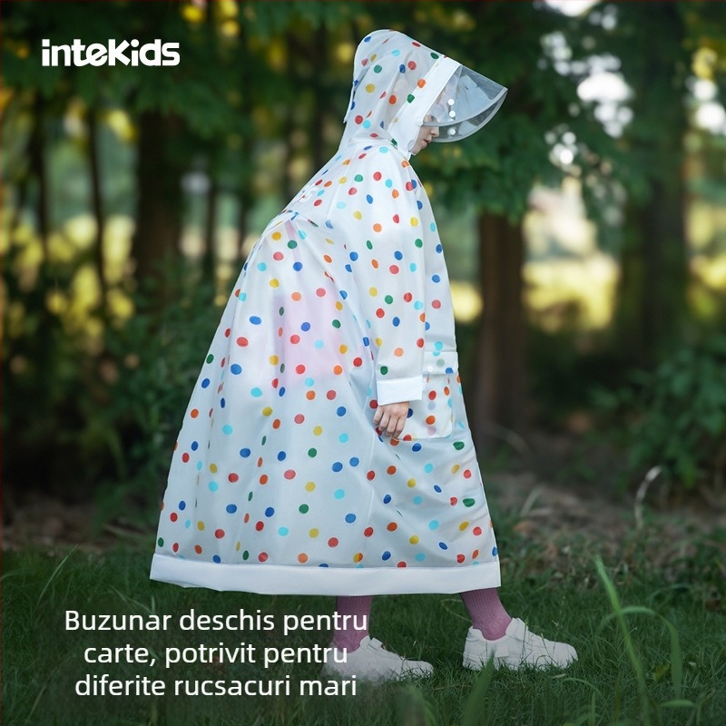 Poncho de ploaie pentru copii, cu croială divizată, material EVA, buzunar pentru rucsac, pentru uz școlar, Sweet Boy