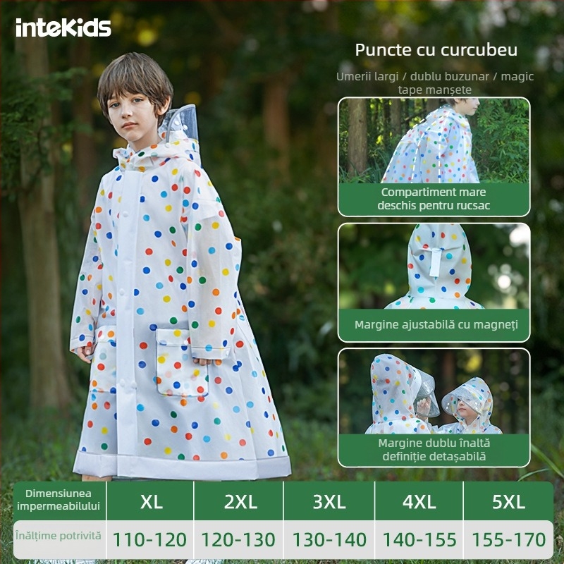 Poncho de ploaie pentru copii, cu croială divizată, material EVA, buzunar pentru rucsac, pentru uz școlar, Sweet Boy
