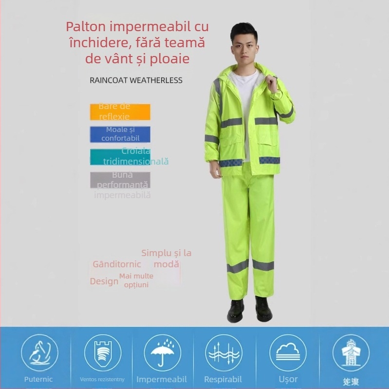 Set de rainwear pentru motocicletă din două piese: haină de ploaie integrală și pantaloni, țesătură Oxford, strat PVC impermeabil