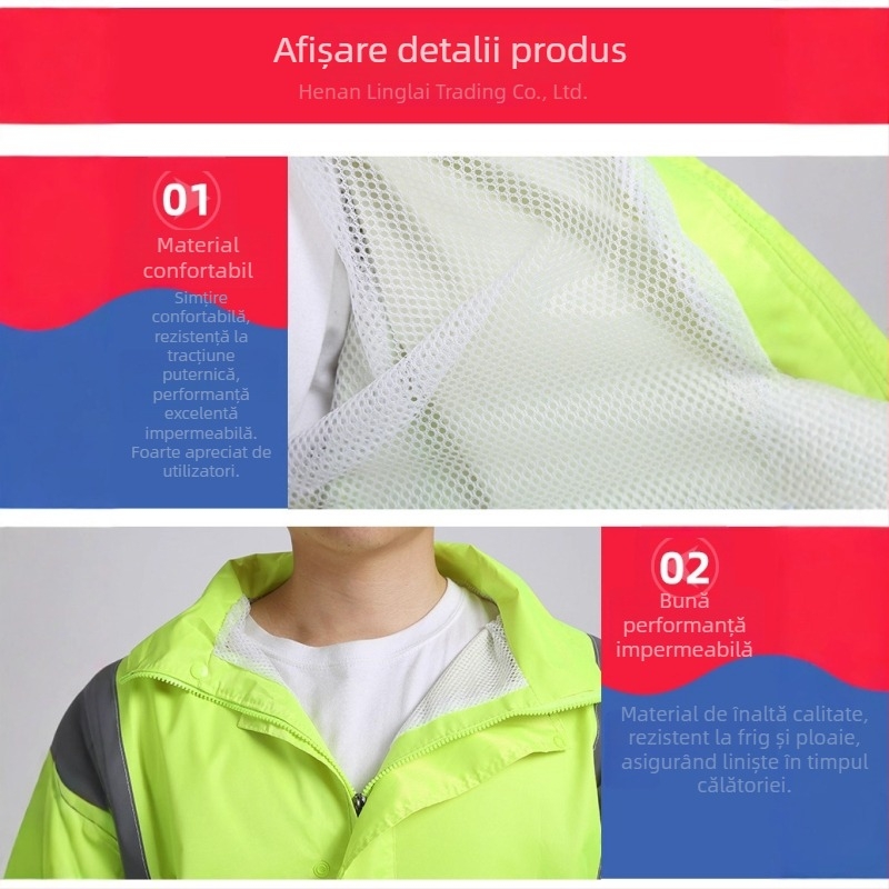 Set de rainwear pentru motocicletă din două piese: haină de ploaie integrală și pantaloni, țesătură Oxford, strat PVC impermeabil