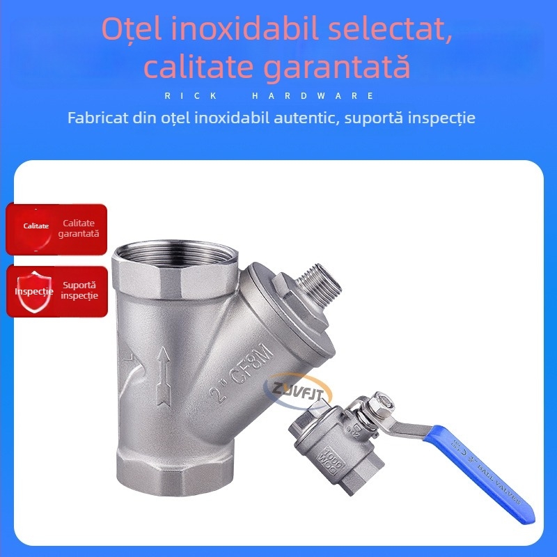 Valvă de filtrare din oțel inoxidabil, tip Y, fără demontare, cu filet intern și extern, pentru gaze necorozive