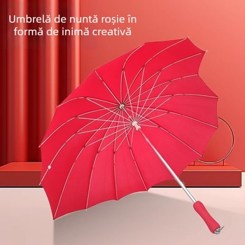Umbrelă în formă de inimă, tijă din aliaj de aluminiu, 16 brațe din fibră, mâner EVA, deschidere/închidere manuală, logo personalizat
