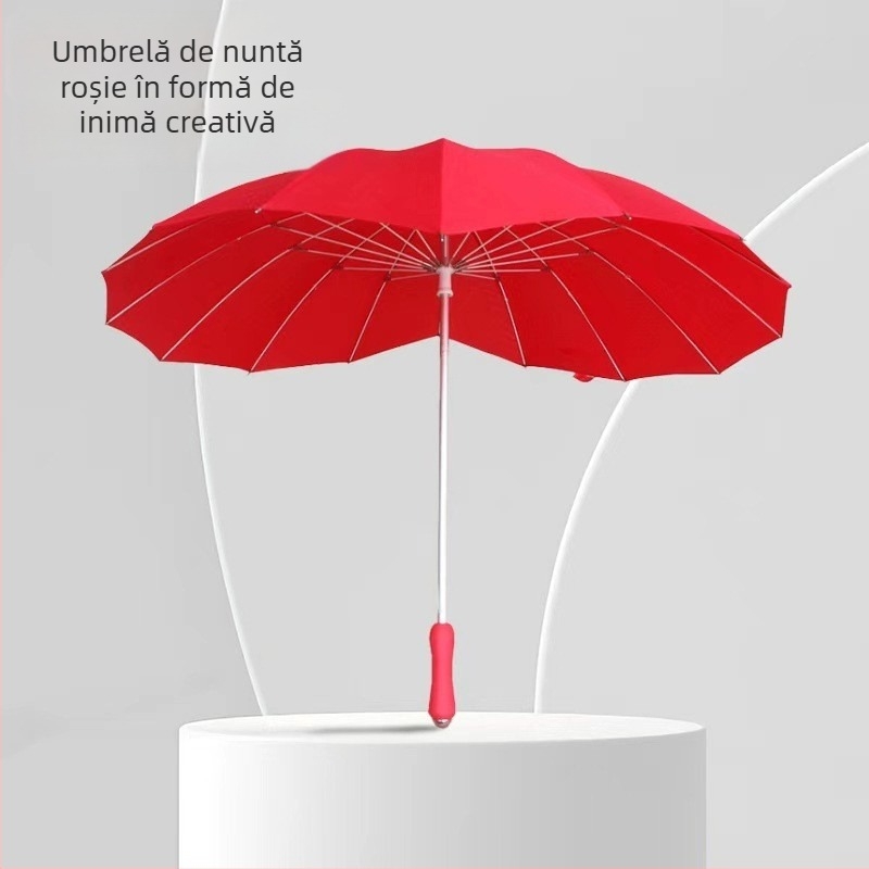 Umbrelă în formă de inimă, tijă din aliaj de aluminiu, 16 brațe din fibră, mâner EVA, deschidere/închidere manuală, logo personalizat