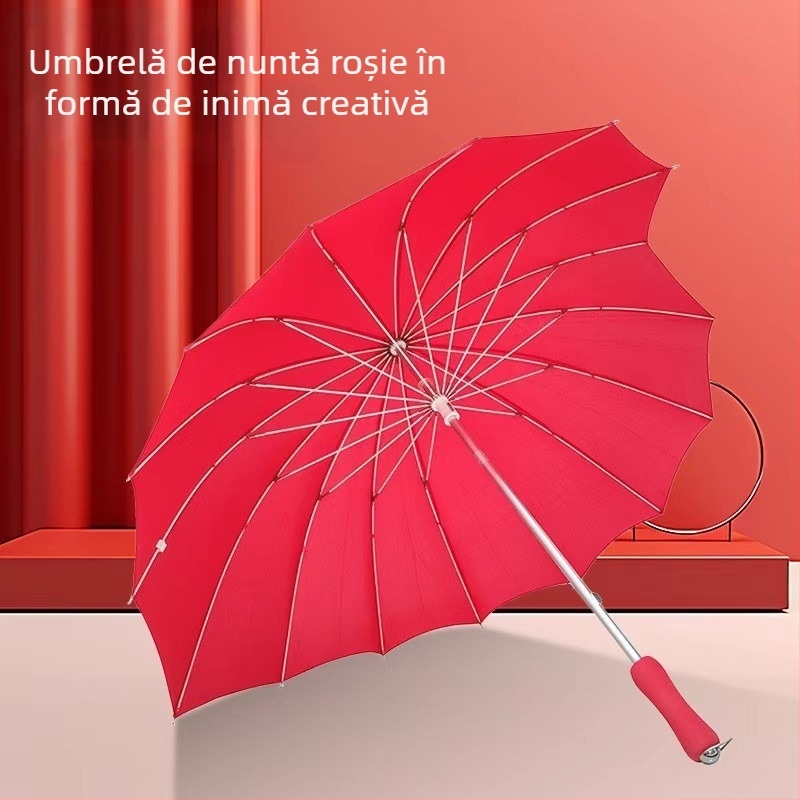 Umbrelă în formă de inimă, tijă din aliaj de aluminiu, 16 brațe din fibră, mâner EVA, deschidere/închidere manuală, logo personalizat