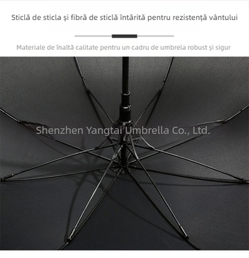 Umbrelă cu mâner lung, cadru din fibră cu 8 arce, deschidere automată, pânză din poliester 190T, mâner din plastic