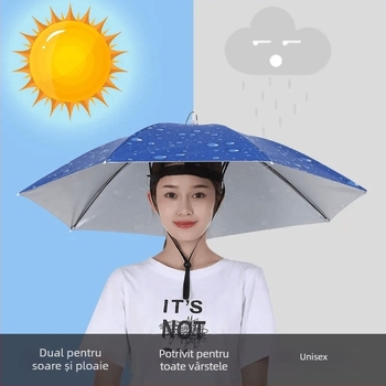 Pălărie cu umbrelă pentru cap cu ramă din fier cu 8 brațe, țesătură poliester 170T, tijă și mâner din plastic, deschidere închidere manuală, potrivită pentru activități în aer liber (pescuit, fotografie)