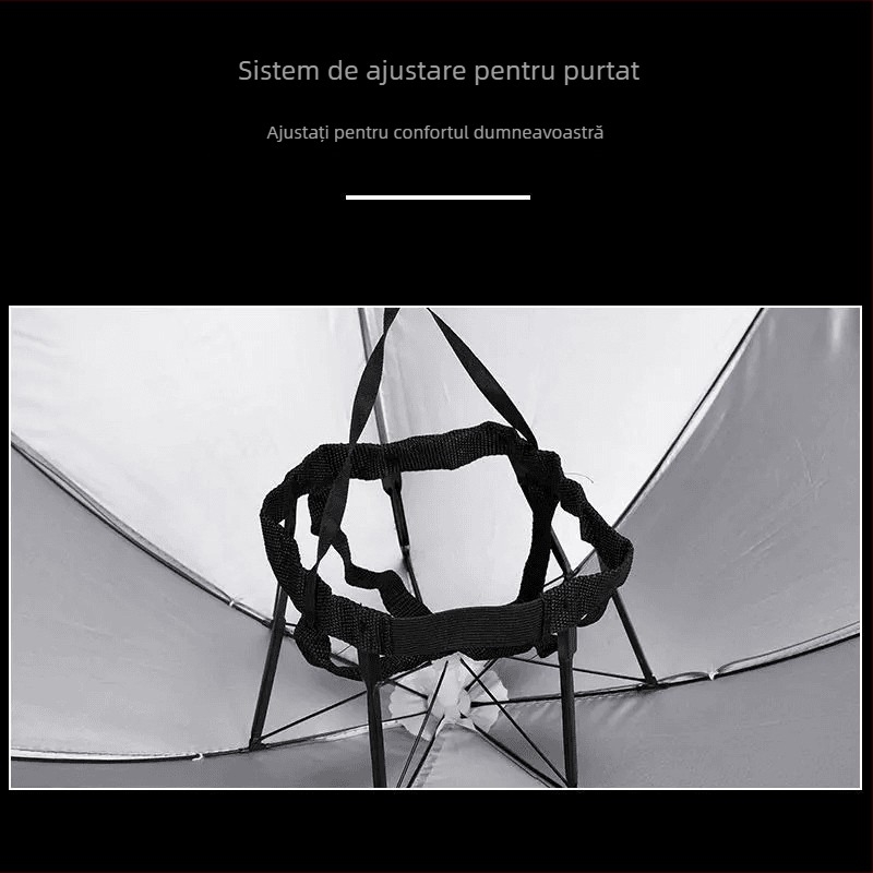 Pălărie cu umbrelă pentru cap cu ramă din fier cu 8 brațe, țesătură poliester 170T, tijă și mâner din plastic, deschidere închidere manuală, potrivită pentru activități în aer liber (pescuit, fotografie)