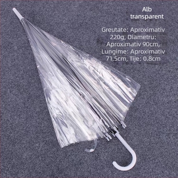 Umbrelă cu mâner lung, nervuri și tijă din fier, cupolă din plastic, deschidere manuală, închidere semi-automată, posibilitate de personalizare logo