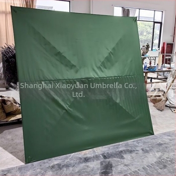 Umbrelă pliabilă pentru gard, cadru cu patru brațe, țesătură poliester, tijă din oțel, mâner din aluminiu, deschidere manuală