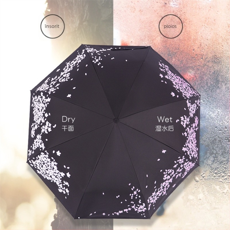 Umbrelă cu deschidere automată, design cu trei secțiuni, model cu animale și flori de cireș, personalizare logo