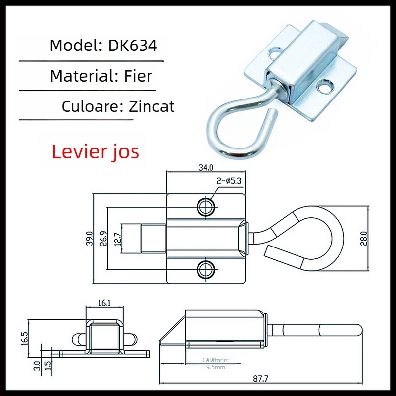 DK634 Încuietoare cu zăvor pentru uși de dulap industriale — fier, finisaj vibrant luminos, stil modern minimalist