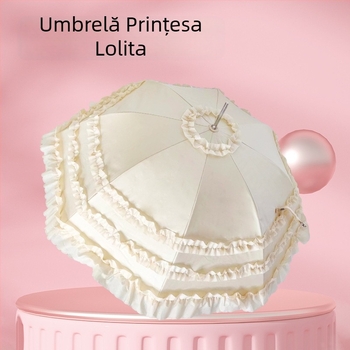 Umbrelă Lolita cu mâner lung în stil gotic de prințesă, cupolă în formă de urechi; cadru din aluminiu cu 8 spițe, deschidere manuală; țesătură din material impact cu adeziv vinil
