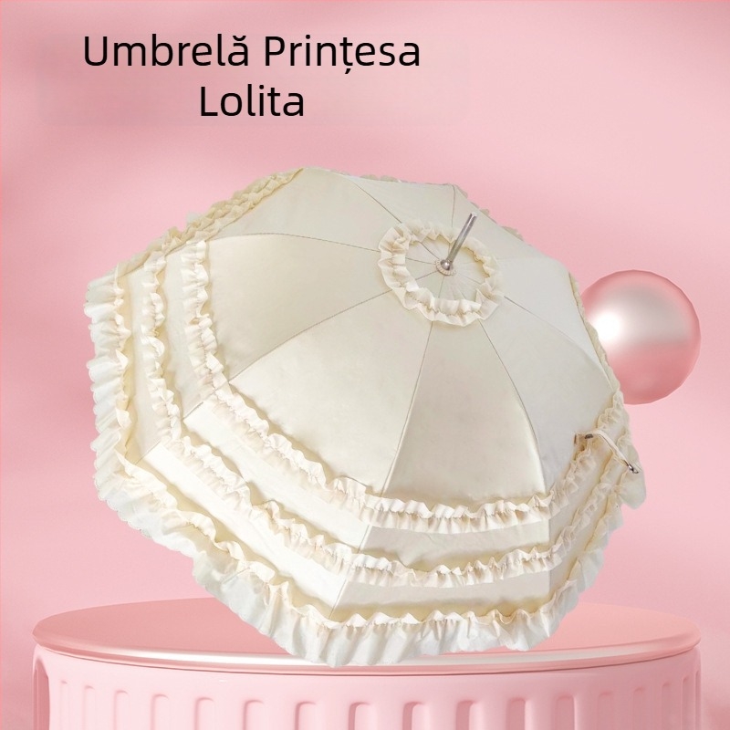 Umbrelă Lolita cu mâner lung în stil gotic de prințesă, cupolă în formă de urechi; cadru din aluminiu cu 8 spițe, deschidere manuală; țesătură din material impact cu adeziv vinil