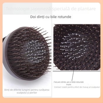 Perie de șampon din lemn pentru masajul scalpului și curățare profundă a părului ud