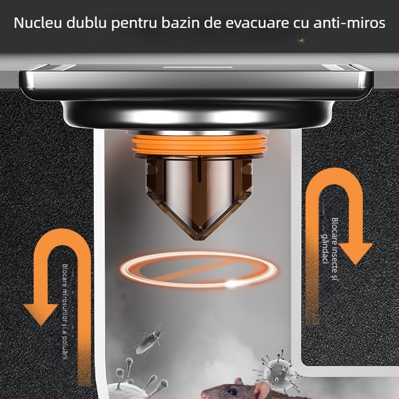 Nucleu de drenaj pentru podea, cu deschidere dublă – ABS, anti-insecte, deodorant, etanșare anti-supraîncărcare