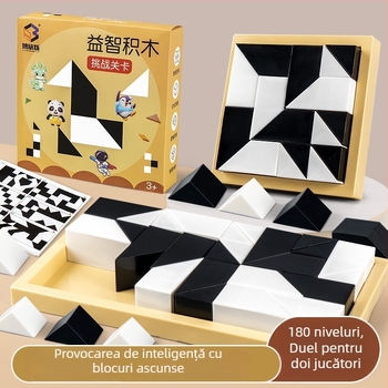Joc de puzzle cu blocuri de construcție ascunse din plastic, pentru dezvoltarea gândirii spațiale și a imaginației copiilor, joc de masă interactiv pentru părinți și copii, destinat copiilor de 4-6 ani