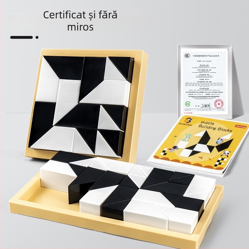 Joc de puzzle cu blocuri de construcție ascunse din plastic, pentru dezvoltarea gândirii spațiale și a imaginației copiilor, joc de masă interactiv pentru părinți și copii, destinat copiilor de 4-6 ani