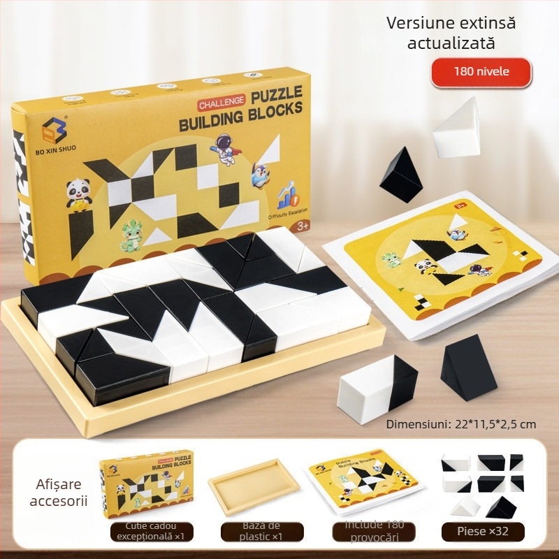 Joc de puzzle cu blocuri de construcție ascunse din plastic, pentru dezvoltarea gândirii spațiale și a imaginației copiilor, joc de masă interactiv pentru părinți și copii, destinat copiilor de 4-6 ani