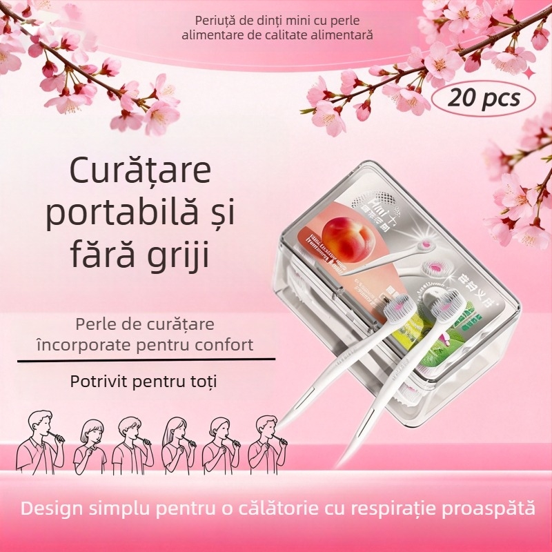 Periuță de dinți de unică folosință, mini pentru călătorii, pentru adulți, cutie cu 20 buc.