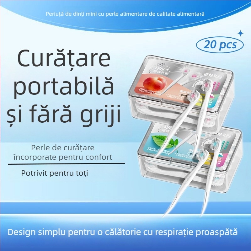 Periuță de dinți de unică folosință, mini pentru călătorii, pentru adulți, cutie cu 20 buc.