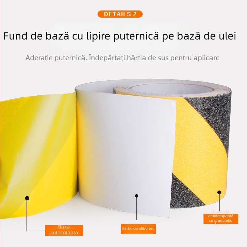 Bandă antiderapantă pentru scări, suprafață sablată, bază PVC, vâscozitate mare, rezistentă la apă, o singură față